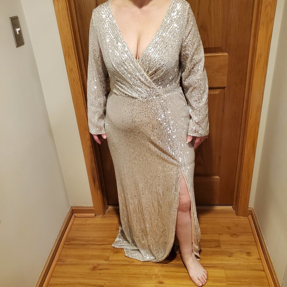 Silver Sequin Evening Gown